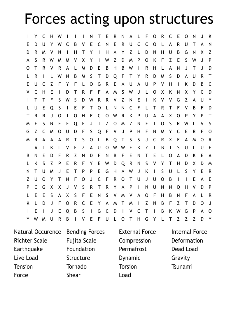 Forces acting upon structures Word Search