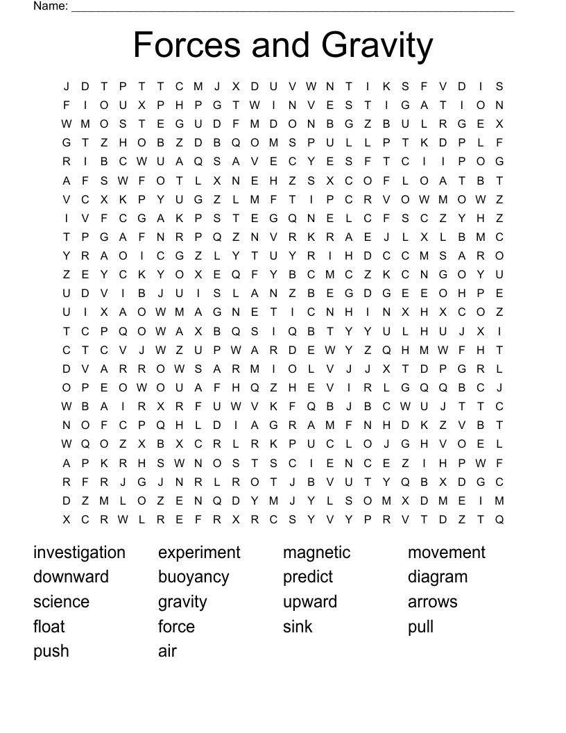 Forces and Gravity Word Search