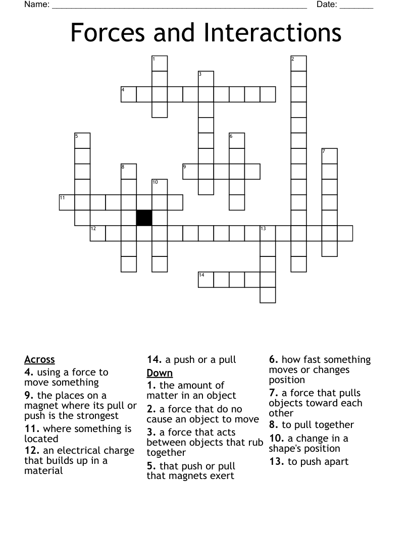 Forces and Interactions Crossword