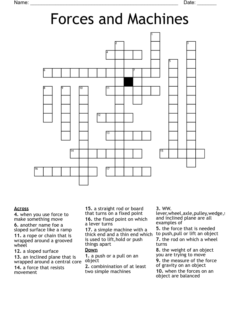 Forces and Machines Crossword
