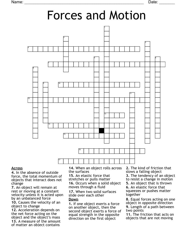 Forces and Motion Crossword