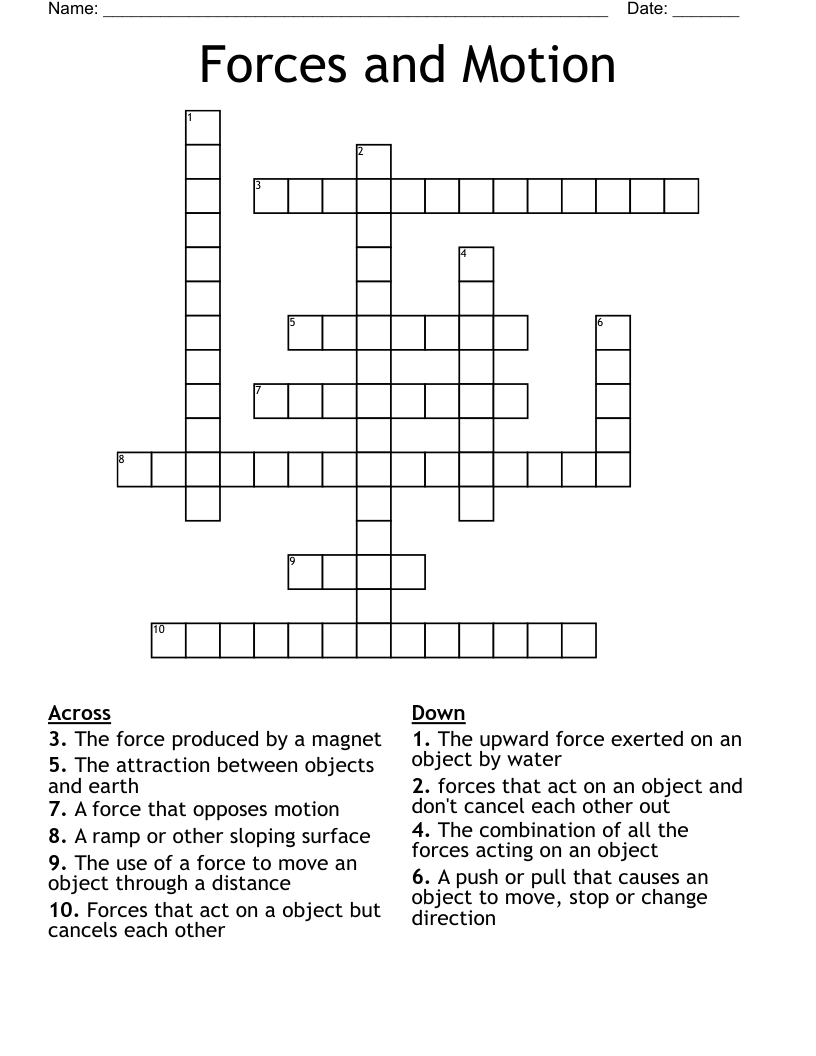 Forces and Motion Crossword