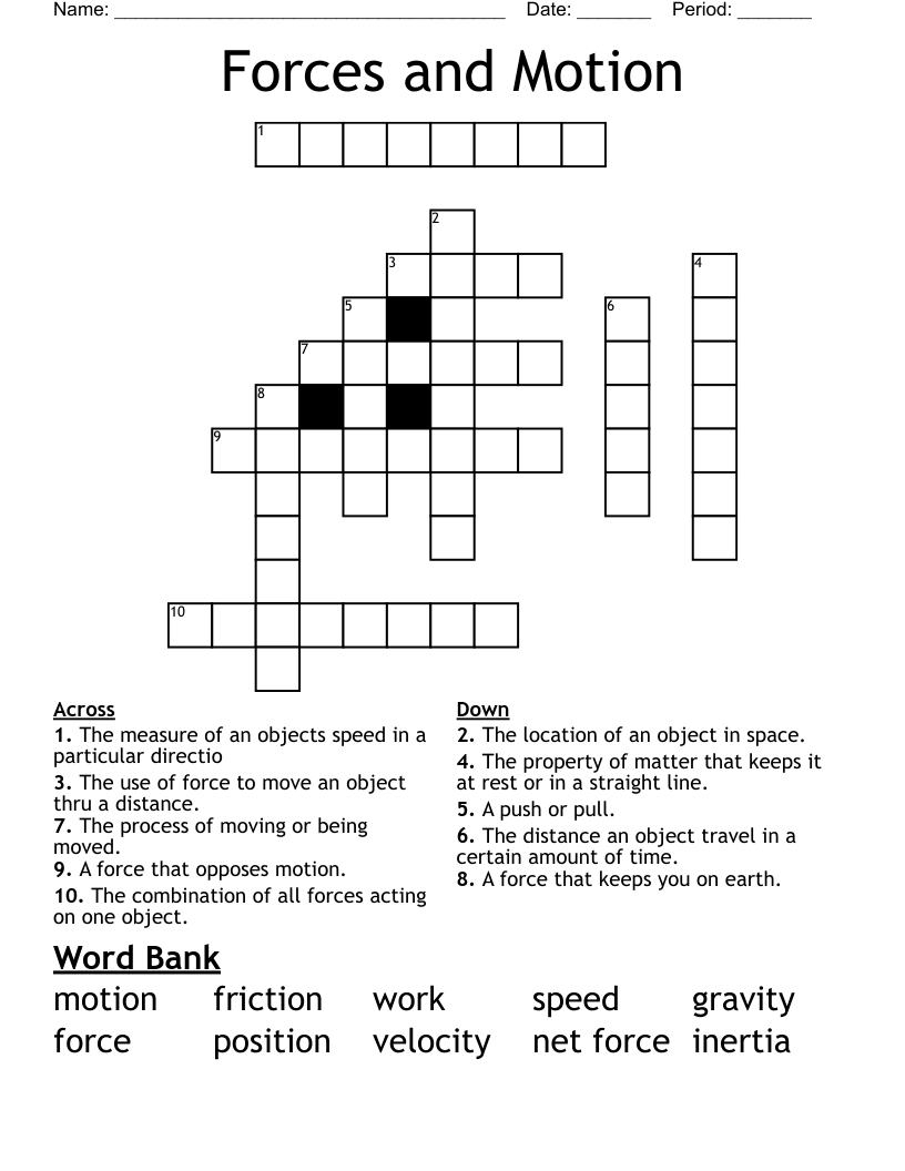 Forces and Motion Crossword