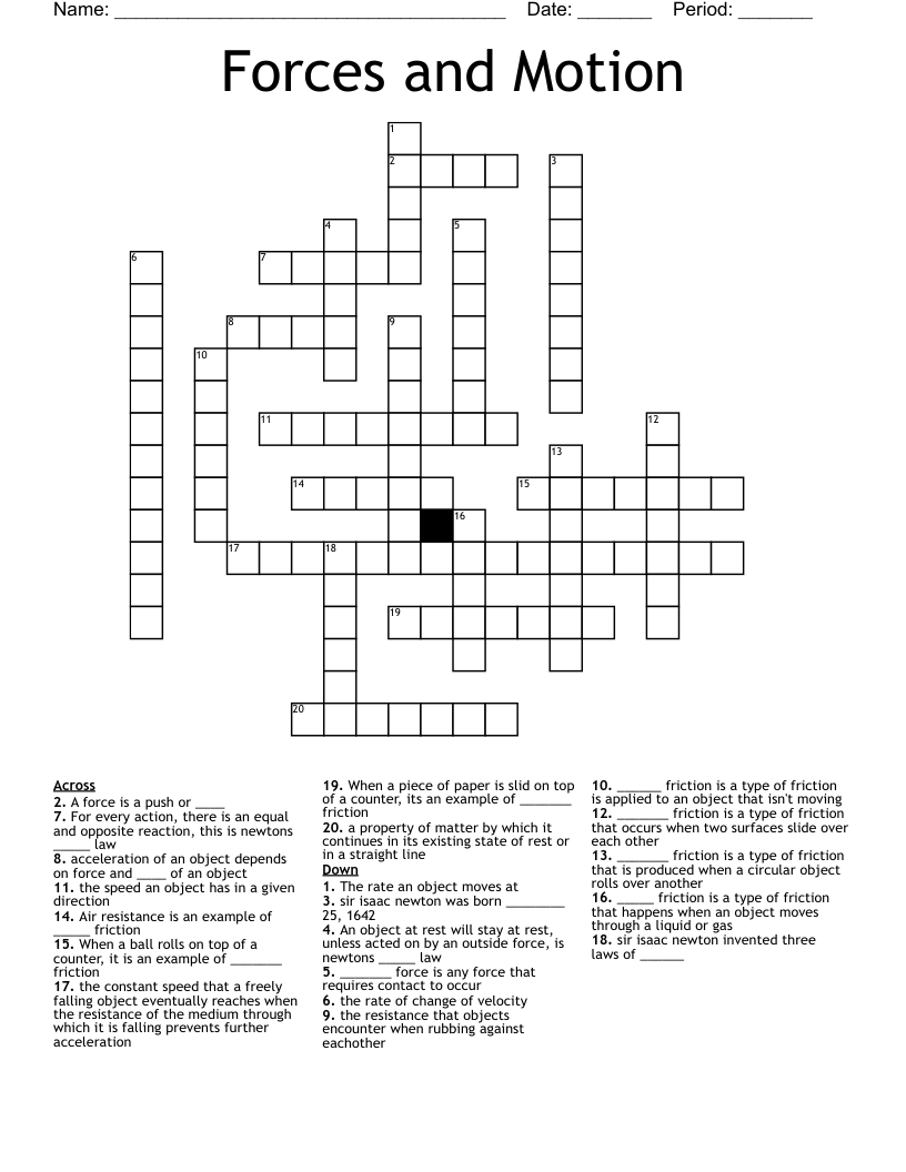 Forces and Motion Crossword