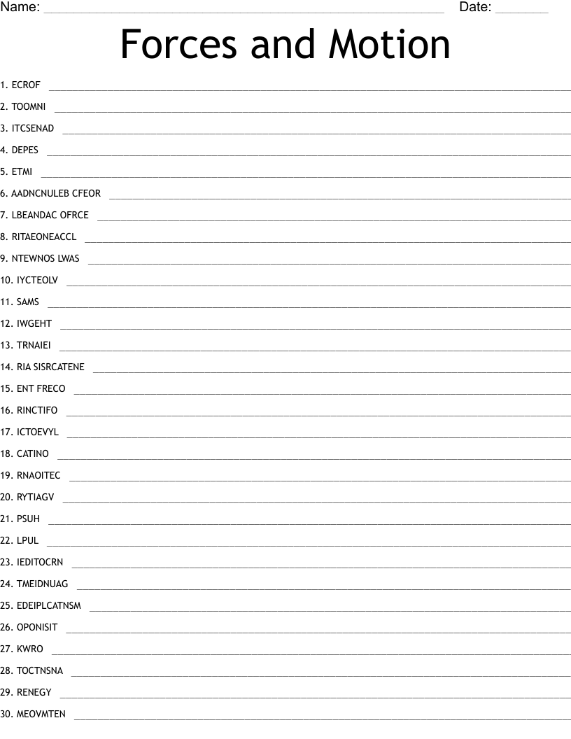 Forces and Motion Word Scramble