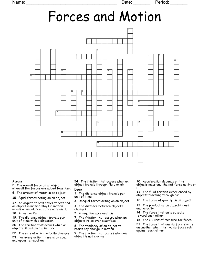 Forces and Motion Crossword