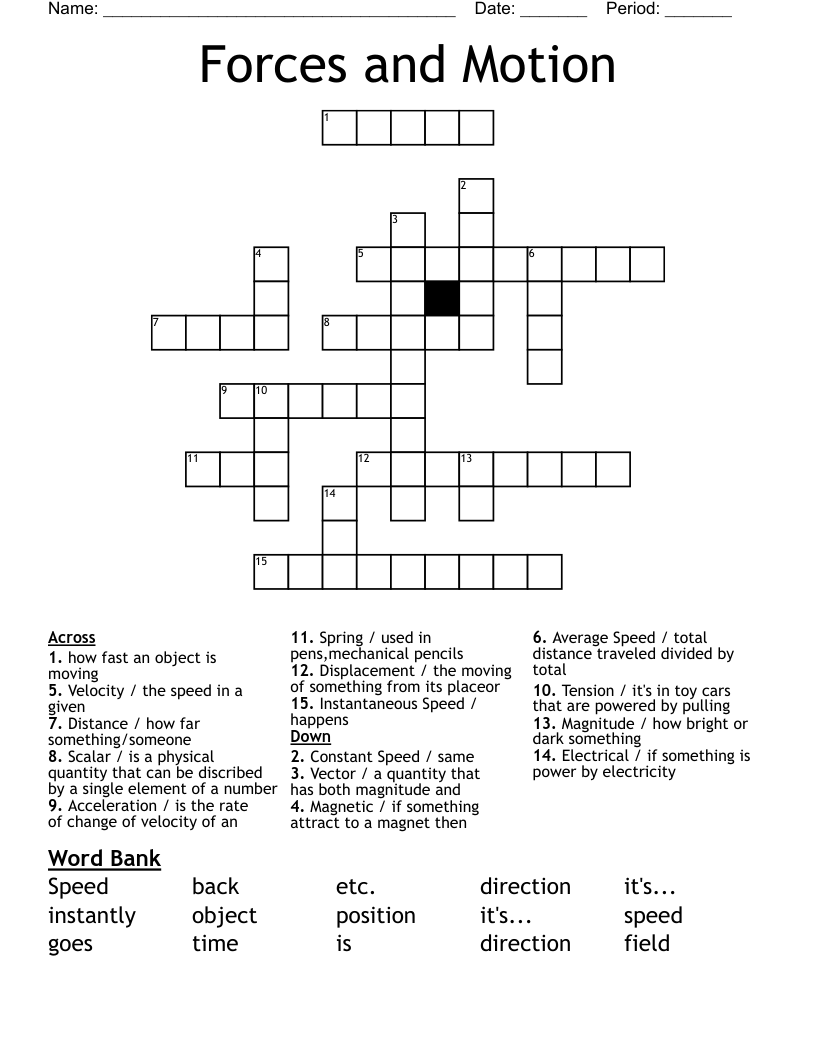 Forces and Motion Crossword