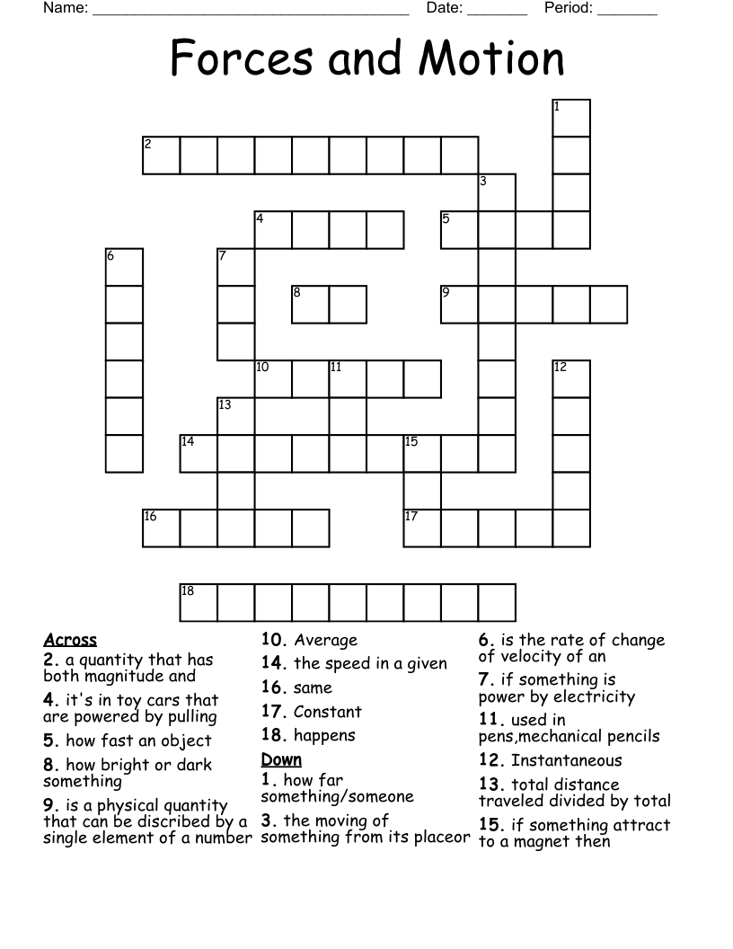 Forces and Motion Crossword