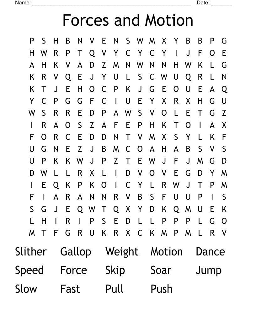 Forces and Motion Word Search