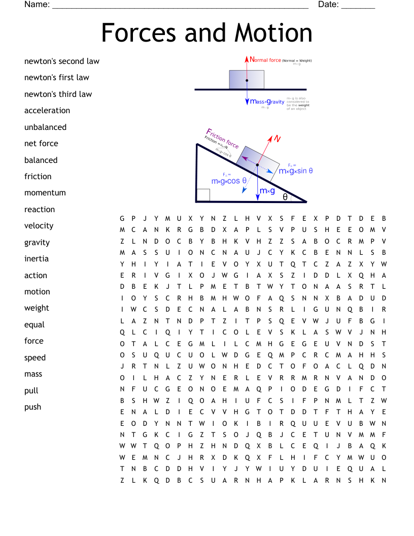 Forces and Motion Word Search