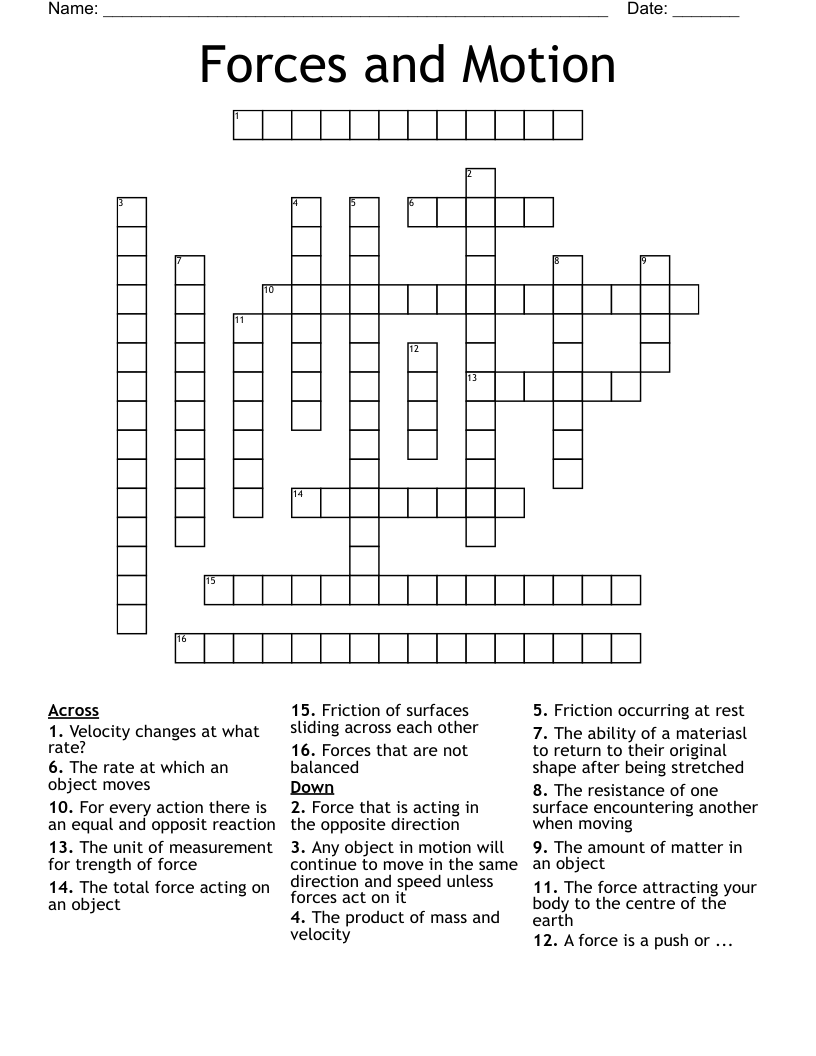 Forces and Motion Crossword