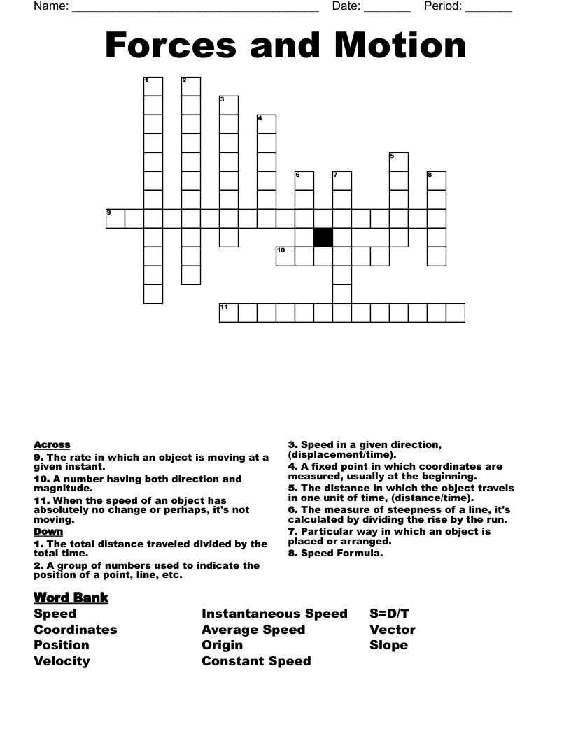 Forces and Motion Crossword