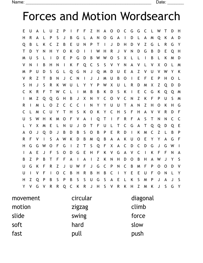 Forces and Motion Wordsearch 