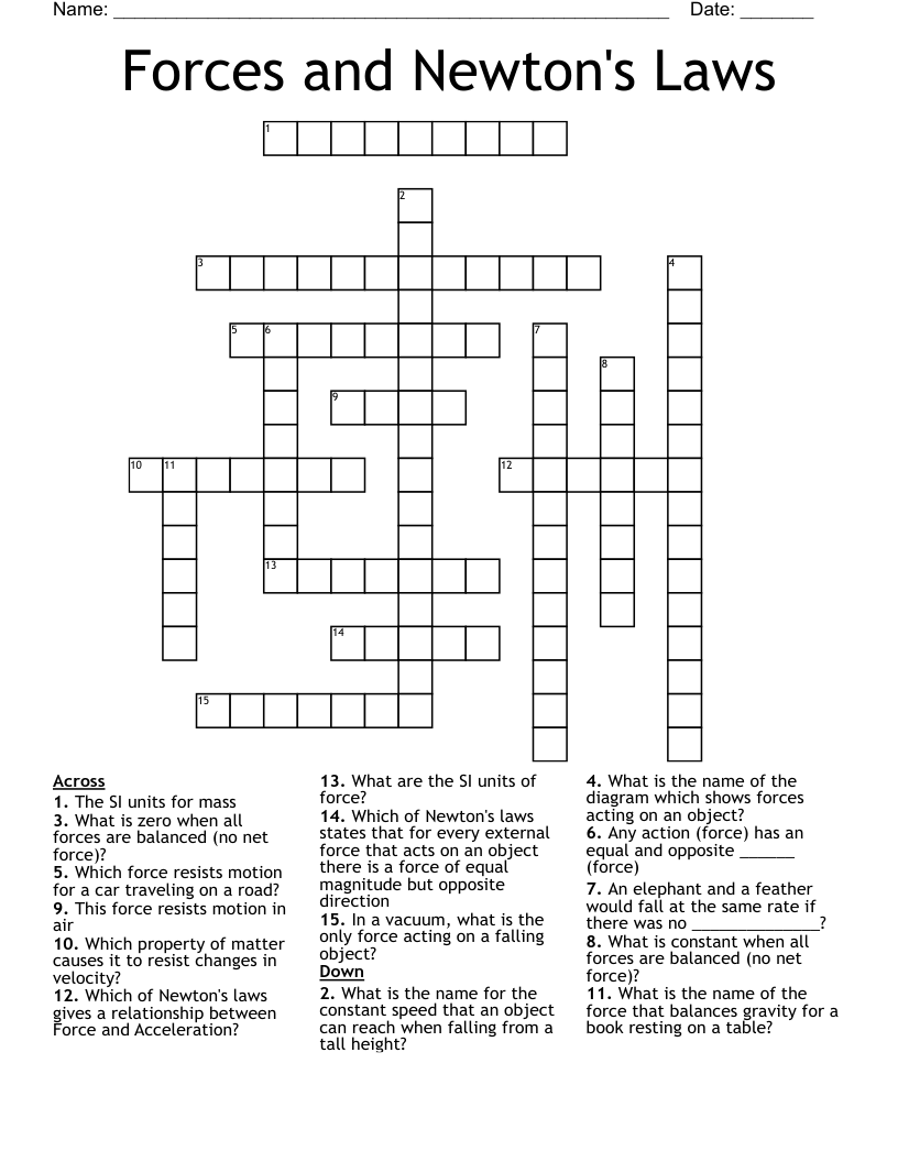Forces and Newton's Laws Crossword