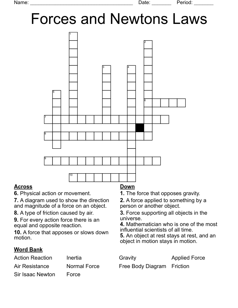 Forces and Newtons Laws  Crossword