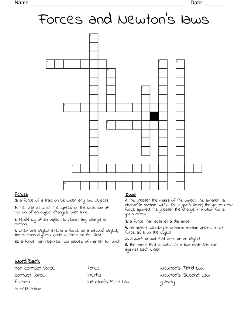 Forces and Newton's laws Crossword