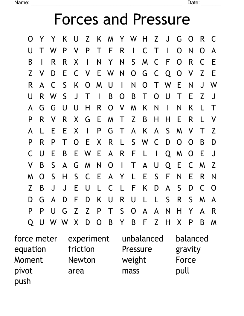Forces and Pressure Word Search