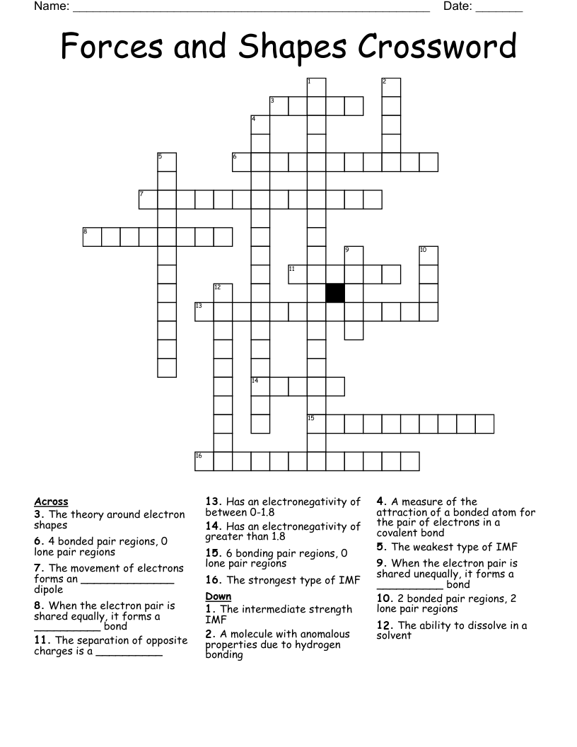 Forces and Shapes Crossword