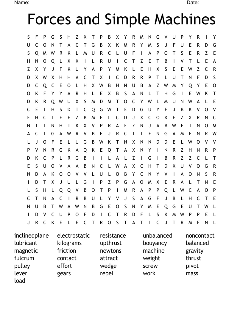 Forces and Simple  Machines Word Search