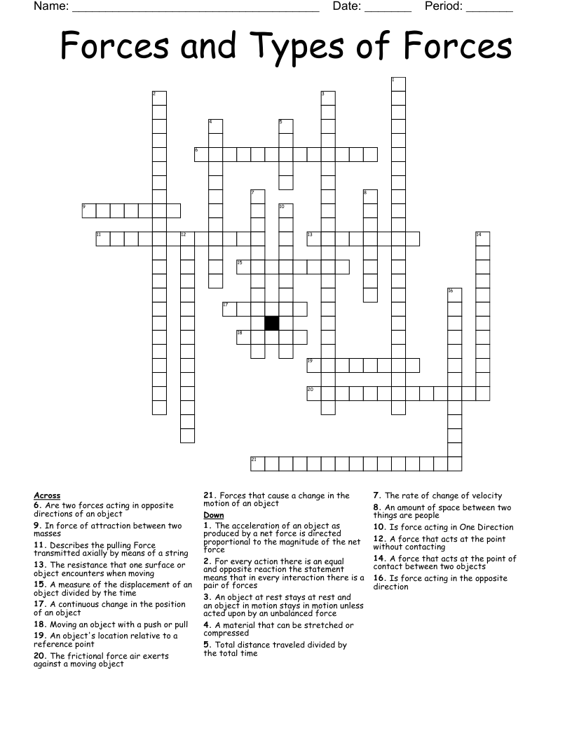 Forces and Types of Forces Crossword