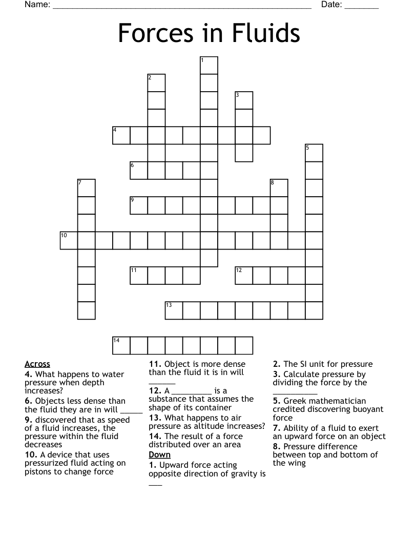 Forces in Fluids Crossword