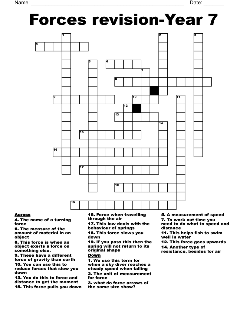 Forces revision-Year 7 Crossword