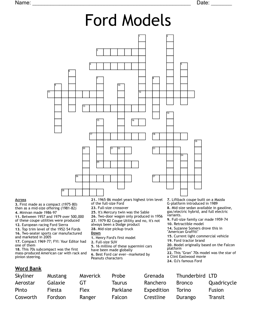 Ford Models Crossword