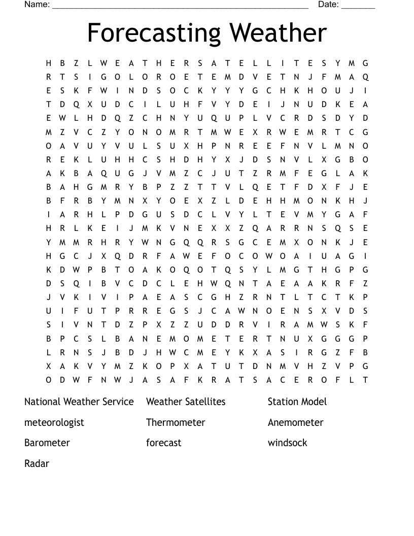 Forecasting Weather  Word Search