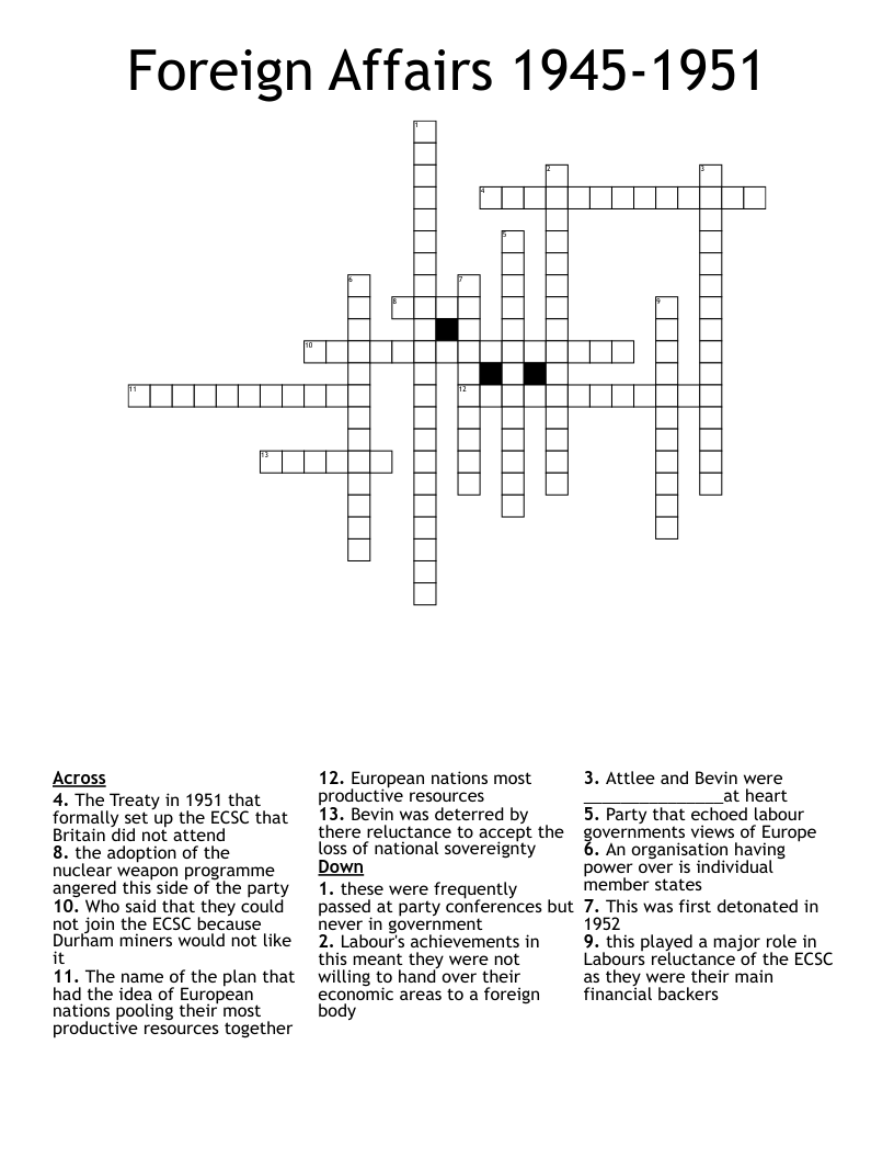 Foreign Affairs 1945-1951 Crossword