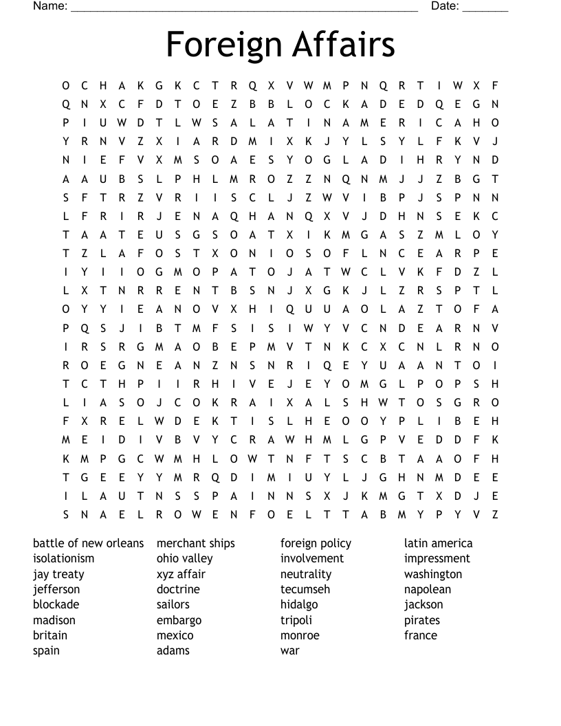 Foreign Affairs  Word Search