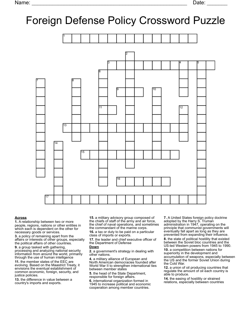 Foreign Defense Policy Crossword Puzzle