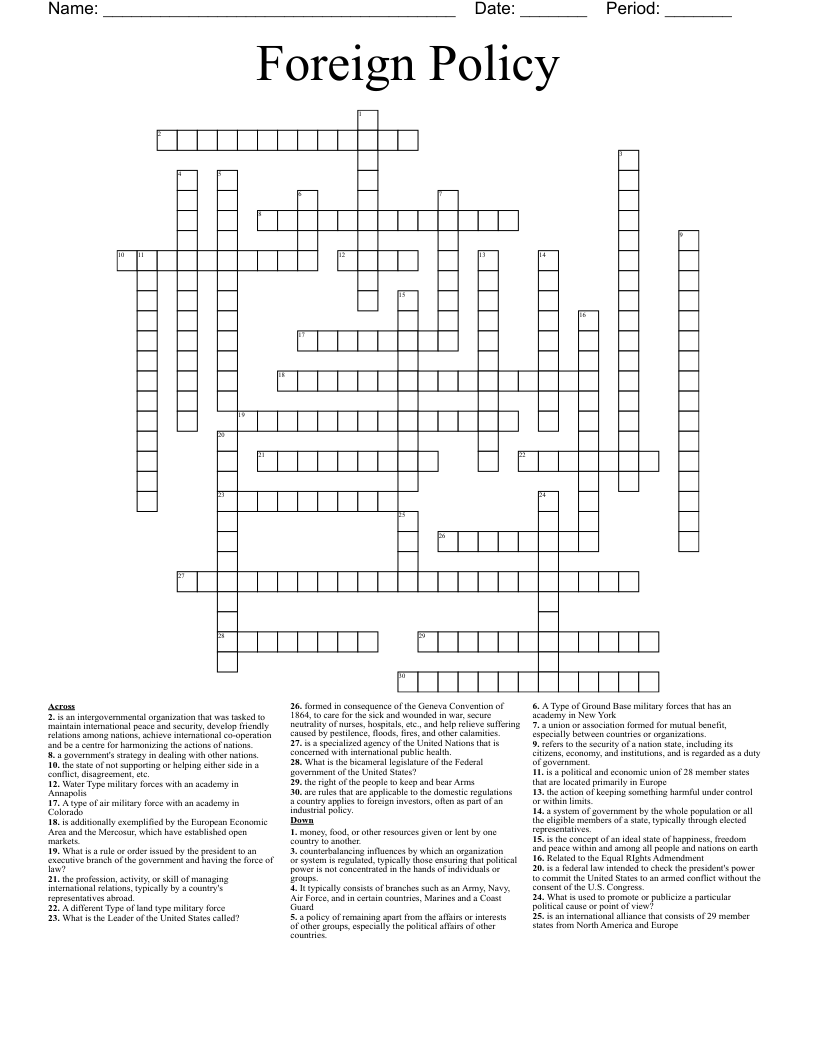Foreign Policy  Crossword