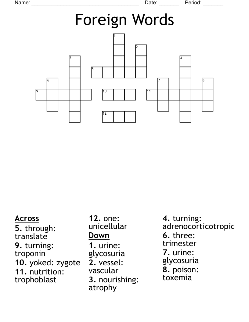 Foreign Words Crossword