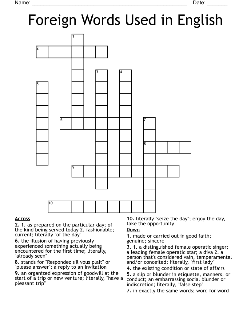 Foreign Words Used in English  Crossword