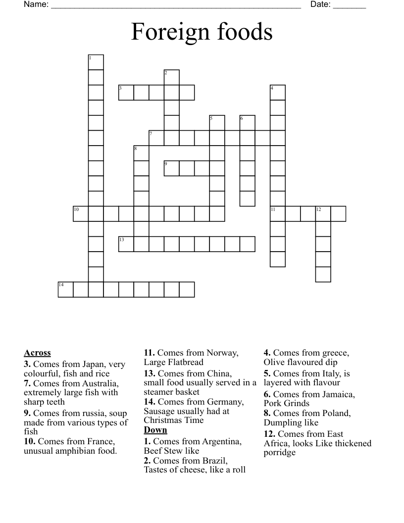 Foreign foods Crossword