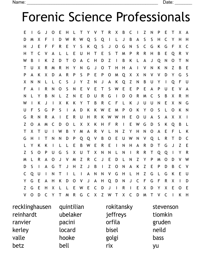 Forenic Science Professionals Word Search