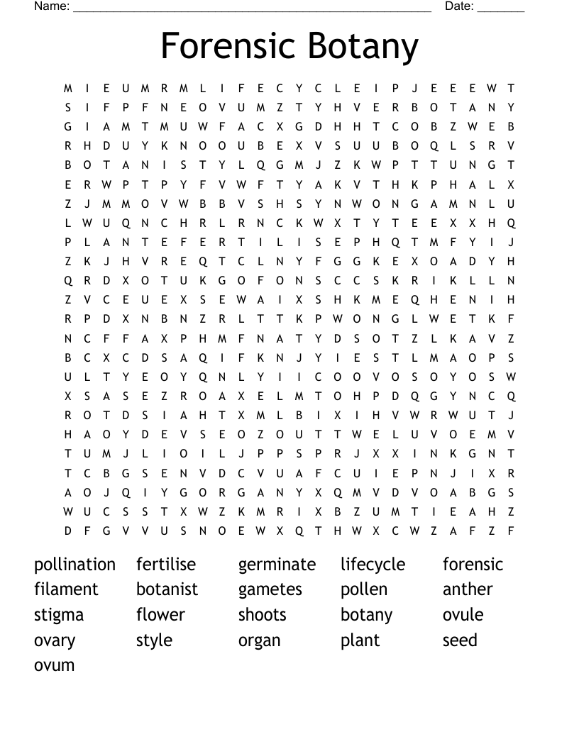 Forensic Botany Word Search