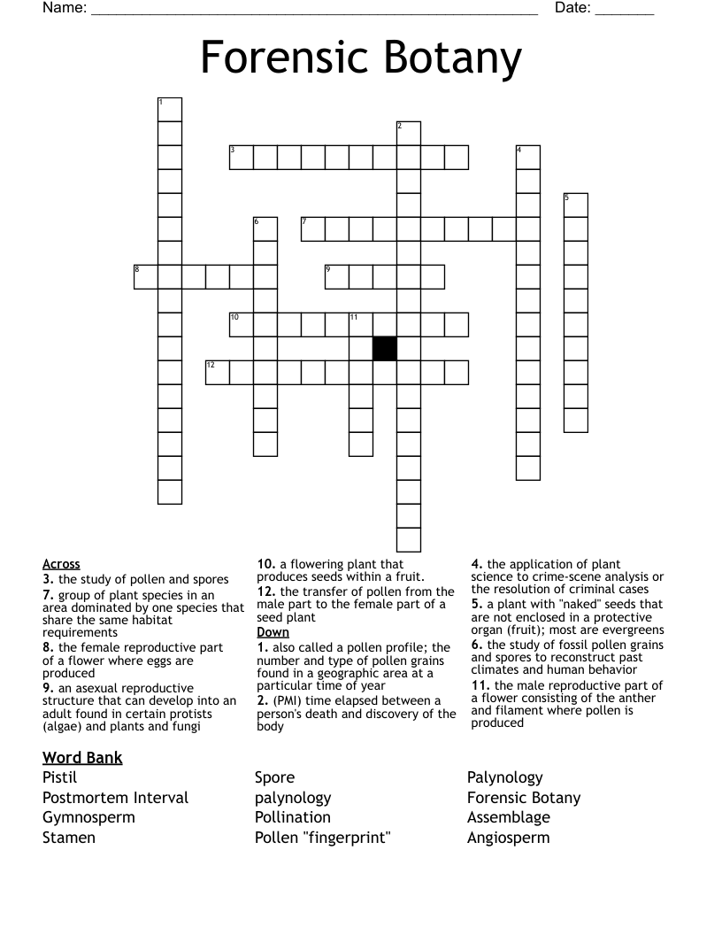 Forensic Botany  Crossword