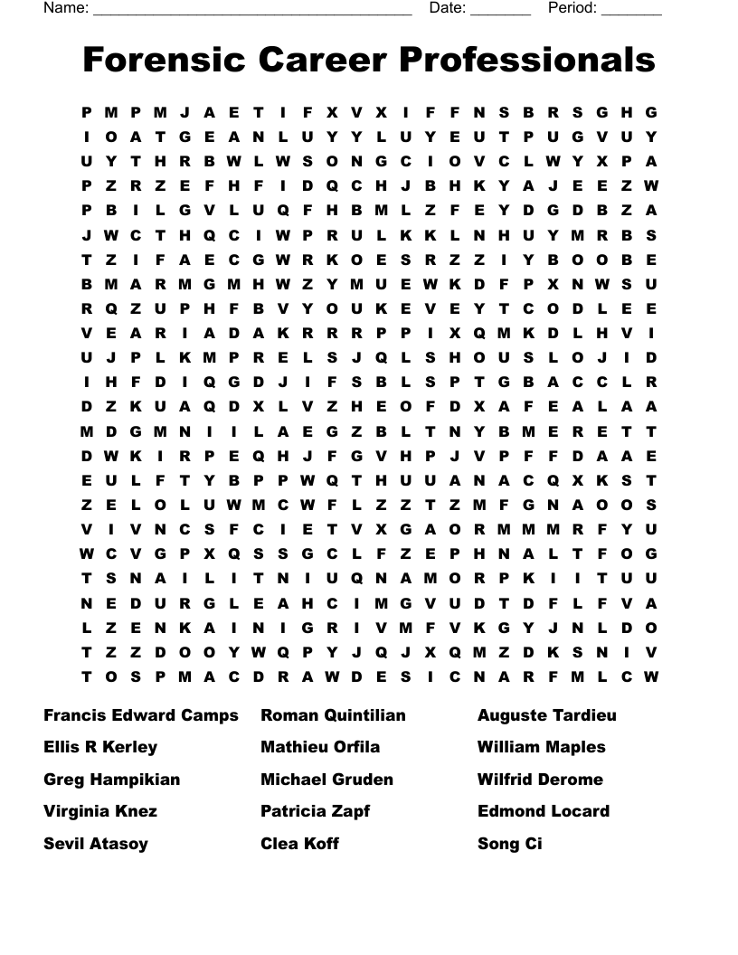 Forensic Career Professionals  Word Search