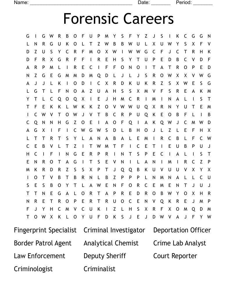 Forensic Careers Word Search