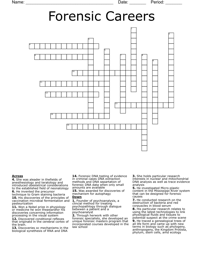 Forensic Careers Crossword