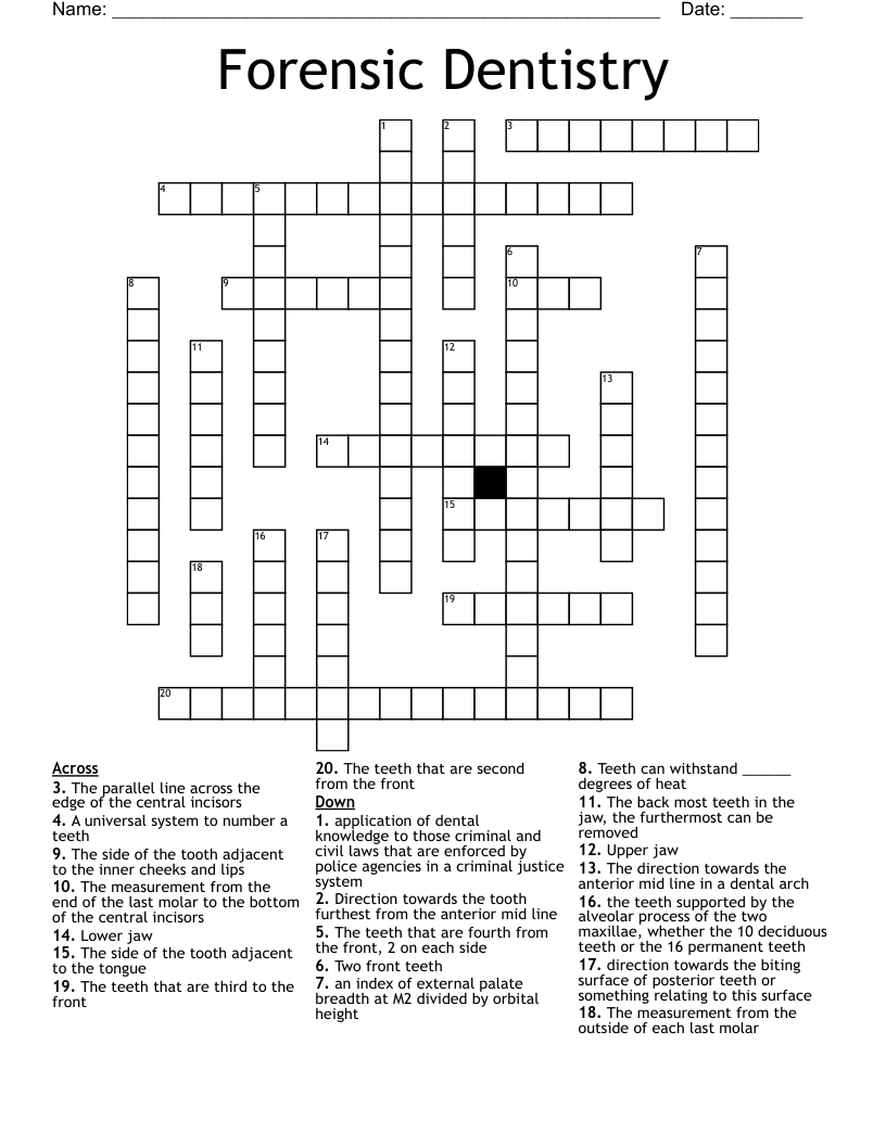 Forensic Dentistry Crossword