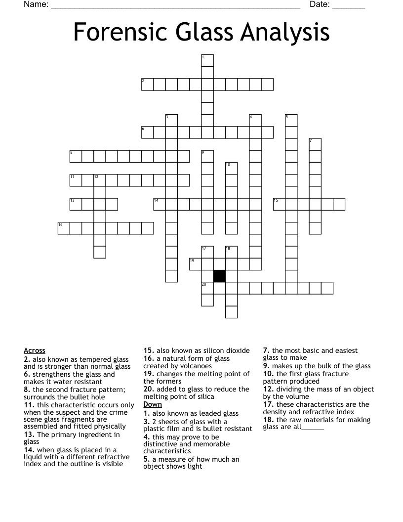 Forensic Glass Analysis Crossword