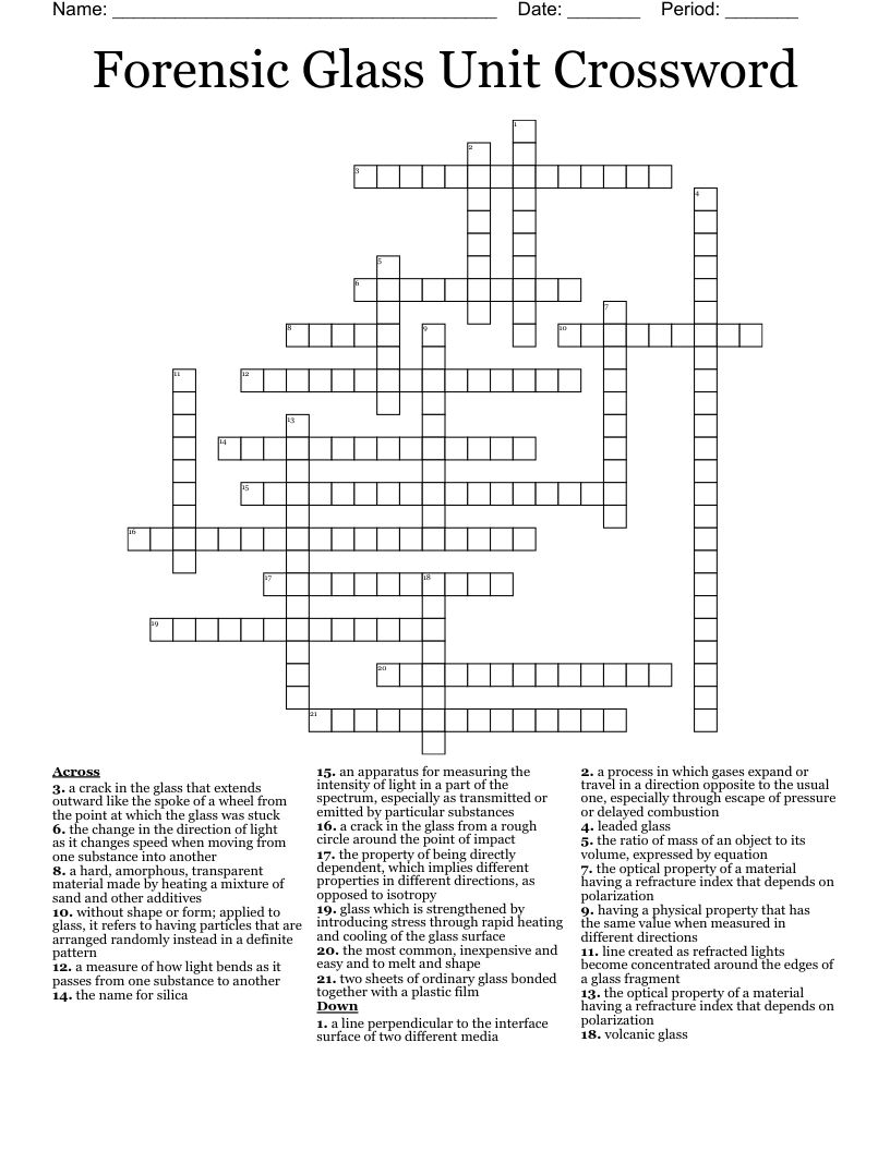 Forensic Glass Unit Crossword