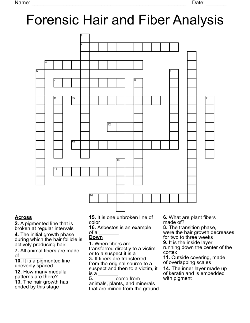 Forensic Hair and Fiber Analysis Crossword