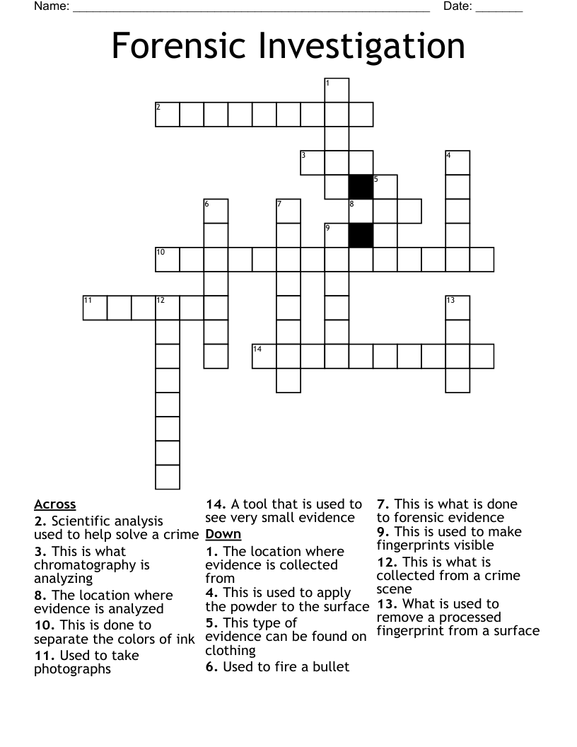 Forensic Investigation Crossword