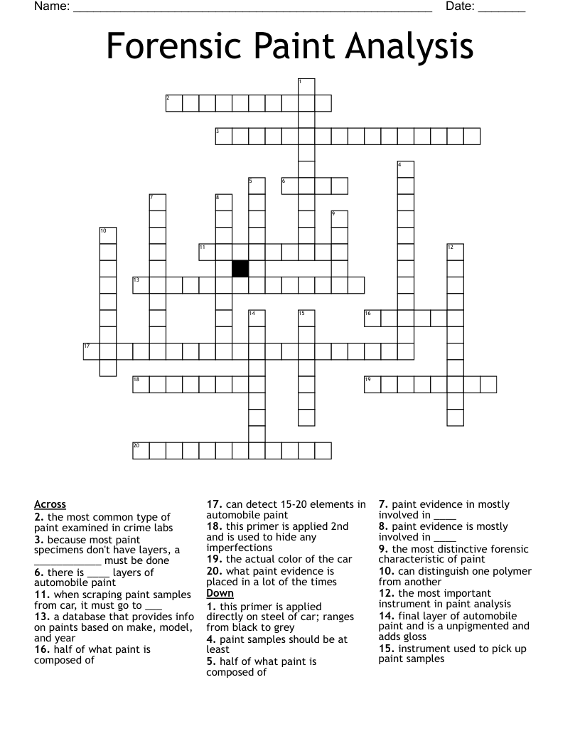 Forensic Paint Analysis Crossword