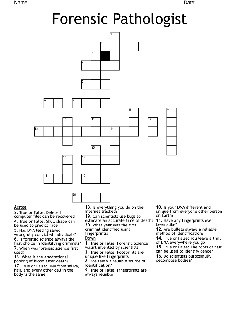 Forensic Pathologist Crossword