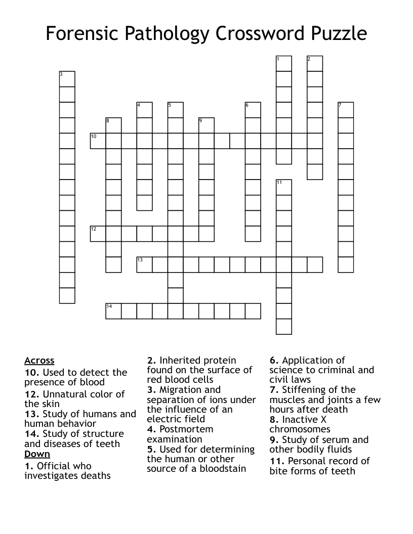 Forensic Pathology Crossword Puzzle 