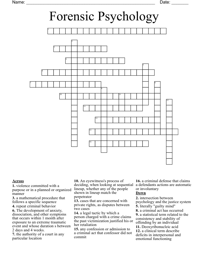 Forensic Psychology Crossword